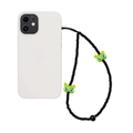Détail de dragonne de téléphone en perles noires avec breloque chat vert mignon et grands yeux - Perles Noires Chat Vert Yeux Bleus (SZ-A230056G)