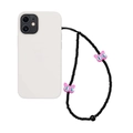 Détail de la lanière de téléphone noire avec deux chats de dessin animé roses aux yeux bleus - Perles Noires Chat Rose Yeux Bleus (SZ-A230056H)