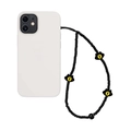 Coque de téléphone blanc mat avec dragonne en perles noires et œil de monstre - Perles Noires Chat Yeux Noir Jaune (SZ-A230057A)