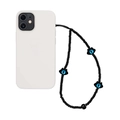 Coque de téléphone en silicone blanc avec dragonne en perles noires et breloques œil de chat - Perles Noires Chat Yeux Noir Bleu (SZ-A230057B)