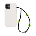 Détail de la lanière de téléphone avec perles noires mates et breloques de monstres verts - Perles Noires Chat Vert Yeux Bleus (SZ-A230057E)