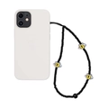Détail du bijou de téléphone en perles noires avec pendentifs œil de chat sur coque blanche - Perles Noires Yeux de Chat Jaunes (SZ-A230057F)