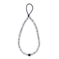 Beaded phone charm with silver bone-shaped beads and iridescent crystals on white background - Bone Crystal Style (SZ-A230059A)