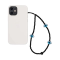 Détail de la coque en silicone blanc avec cordon perlé noir et pendentifs œil bleu - Perles Noires Yeux de Chat Bleus (SZ-A230057G)
