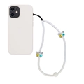 Détail du cordon de téléphone en perles blanches avec breloques de chat et pendentif sphérique - Perles Blanches Chat Argent Yeux Vairons (SZ-A230056K)