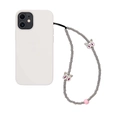 Bijou de téléphone perlé avec breloques chat argentées et perles roses douces - Perles Grises Chat Argent Yeux Roses (SZ-A230056L)