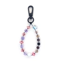 Detail view of colorful beaded keychain with acrylic flowers and faceted beads on white background - Multicolor Skull Beaded Style (YS-A230005A)