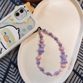 Colorful beaded phone wrist strap with cute purple bear charms and acrylic beads - Purple Bear Style (SZ-A230061F)