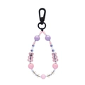 Pink and purple beaded crystal skull keychain with cute bear charms on white background - Pink Purple Bear Style (YS-A230004A)