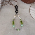 Handmade beaded keychain with green cute bears and acrylic pearls for bag decoration - Green Bear Style (YS-A230004B)