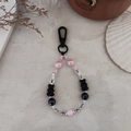 Cute beaded bear keychain with pink and black beads on a minimalist marble surface - Black Pink Bear Style (YS-A230004C)