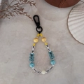 Close-up of beaded keychain with blue bear pendants and colorful acrylic beads - Yellow Blue Bear Style (YS-A230004D)