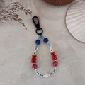 Detail of beaded keychain with cute red bear pendant and colorful resin beads - Red Blue Bear Style (YS-A230004E)