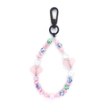 Portachiavi con perle barocche rosa, perline a cuore e chiusura a moschettone nera - Stile Perline Cuore Rosa (YS-A230007A)