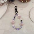 Handmade beaded heart charm keychain in pink and purple colors on a marble surface - Pink And Purple Heart Beaded Style (YS-A230013B)