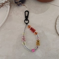 Detail view of colorful acrylic bear charms and star beads on a beaded keychain strap - Red Orange Yellow Multicolor Bear Style (YS-A230015C)