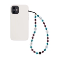 Detail van de paarse en blauwe kristallen kralen telefoonarmband aan een wit hoesje - Paars Blauwe Mix