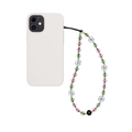 Kleurrijk telefoonkoord van kristallen kralen met klavertje vier op witte achtergrond - Roze Groene Mix