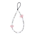 Pink heart acrylic and glass bead phone lanyard with silver and white accent beads - Pink Heart Style (SZ-A240006A)