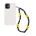 Y2K style beaded phone strap with black bone beads and yellow smiley face charms - Black Bone Yellow Smiley Style (SZ-A240003C)
