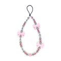 Pink bow acrylic beaded phone strap with silver metallic accents and clear faceted beads - Pink Bow Style (SZ-A240007A)