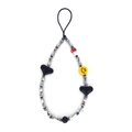 Detail of beaded phone strap with silver bones, smiley face, and colorful charms - Silver Bone Dark Heart Smiley Style (SZ-A240003D)