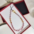 Rainbow acrylic heart beaded phone charm with pink and orange flower beads in a gift box - Gradient Pink Style (SZ-A240009C)