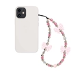 Pink bow beaded phone charm strap with metallic silver accents on a white phone case - Pink Bow Style (SZ-A240007A)