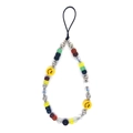 Colorful beaded phone strap with yellow smiley face and assorted glass beads on white base - Multi-color Beaded Smile Face Style (SZ-A240010A)