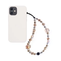 Beaded butterfly phone charm strap with amber crystals and metallic accents on white case - Amber Iridescent Square Bead Style (SJ-A240006A)