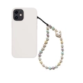Pastel faux pearl beaded phone strap with heart charm on white matte phone case - Multicolor Faux Pearl Heart Style (SJ-A240021A)