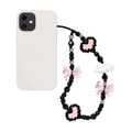 Y2K phone strap with acrylic butterfly and heart beads on white silicone case - Black and Pink Pixel Heart Style (SZ-A240012A)