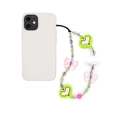 Detailed shot of acrylic butterfly and heart beaded phone strap with colorful charms - Neon Green Hollow Heart Style (SZ-A240012B)