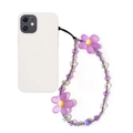 Detail of beaded phone strap with purple crystal beads and matte flower charms - Purple Matte Five-Petal Flower (SJ-A240011A)