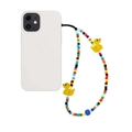 Colorful handmade beaded phone strap with cute yellow duck charms on white background - Multicolor Beaded Duck Style (SZ-A240002B)