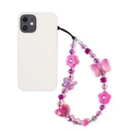 Detailed macro view of pink crystal beaded phone strap with butterfly and heart charms - Sweet Pink Flower Butterfly Style (SJ-A240012A)