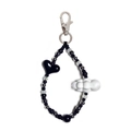 Beaded keychain with black heart and white cloud pendant with silver lobster clasp - Black White Silver Heart Cloud Style (YS-A240002A)