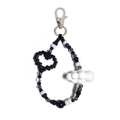 DIY beaded keychain with black pixel heart and white cloud charm in silver finish - BWS Pixel Heart Cloud Style (YS-A240003A)