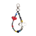 Colorful beaded keychain with red heart and cloud charm on a silver lobster clasp - Colorful Heart Cloud Style (YS-A240004A)