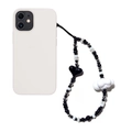 Minimalist black and white beaded phone charm with acrylic heart and cloud pendants - Black and White Heart Style (SZ-A240019A)