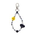 Handmade beaded keychain with silver bone beads, yellow smiley face, and black heart pendant - Smiley And Large Black Heart Round Bead Style (YS-A240006C)
