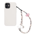 Pink heart and white cloud beaded phone charm strap with pastel beads on white case - Pink Heart Style (SZ-A240019C)