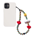 Rainbow beaded phone strap with red heart, yellow smiley face, and white cloud charm - Multicolor Beaded Heart Cloud Smiley Style (SZ-A240022A)