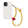 Handmade beaded phone strap with yellow duck, red heart charm and white beads on white case - Cute Duck Heart Style (SZ-A240024A)