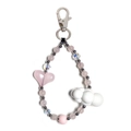 Close-up of pink acrylic beads with heart and white cloud charms on a beaded keychain - Pink Heart And Cloud Style (YS-A240007A)