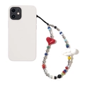 Detail of colorful beaded phone strap with red heart and white cloud charms - Multicolor Heart Style (SZ-A240019B)