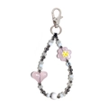 Detail of beaded keychain with pink heart, blue beads and silver floral accents for bag - Pink Heart And Flower Style (YS-A240008A)