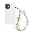 Detail of beaded phone wristlet strap with frosted flowers and acrylic butterfly charms - Colorful Butterfly Flower Square Bead (SJ-A240018A)