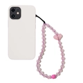 Handmade pink heart beaded phone charm with gradient resin beads on white smartphone case - Pink Heart Beaded Style (SZ-A240028A)