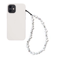 Minimalist beaded phone wrist strap with white hearts and light blue crystal beads - Aurora Heart Blue Bead Style (SZ-A240023A)